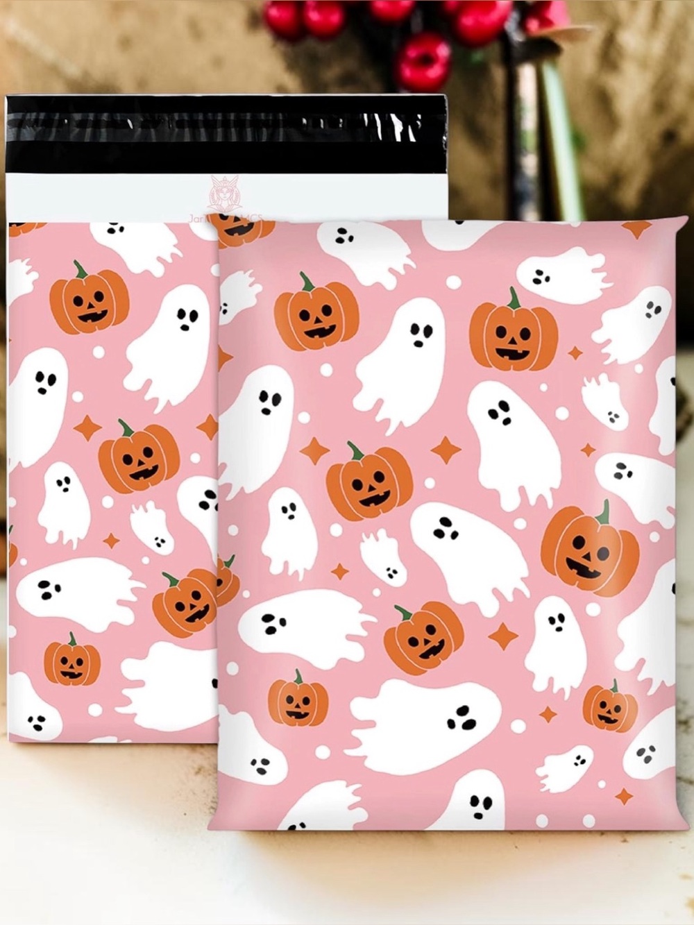 Pink Halloween Ghost & Pumpkin Poly Mailer Bags 14.5”x19” 10ct